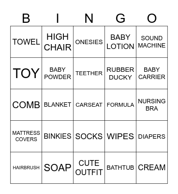BABY SHOWER BINGO Card