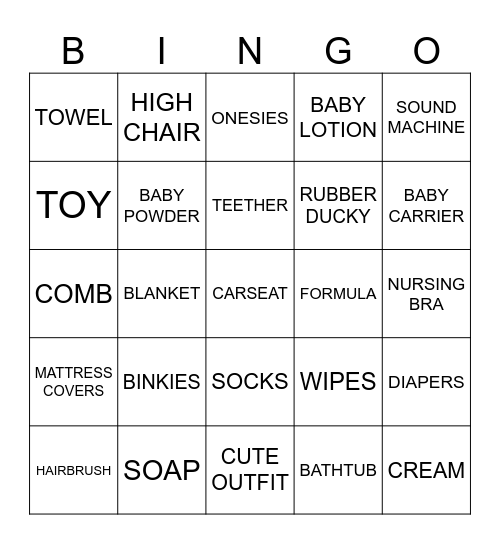 BABY SHOWER BINGO Card