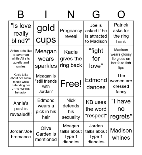 Love Is Blind Bingo Card