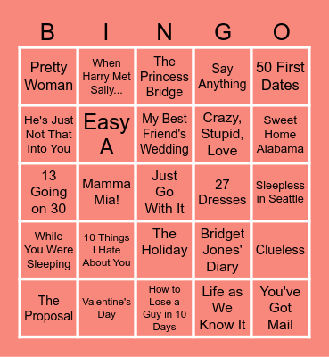 RomComs Bingo Card