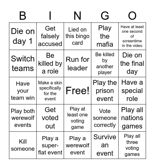 Nations Games Bingo Card