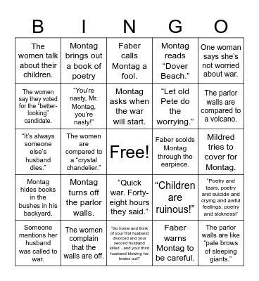 Montag's Breakdown Bingo Card