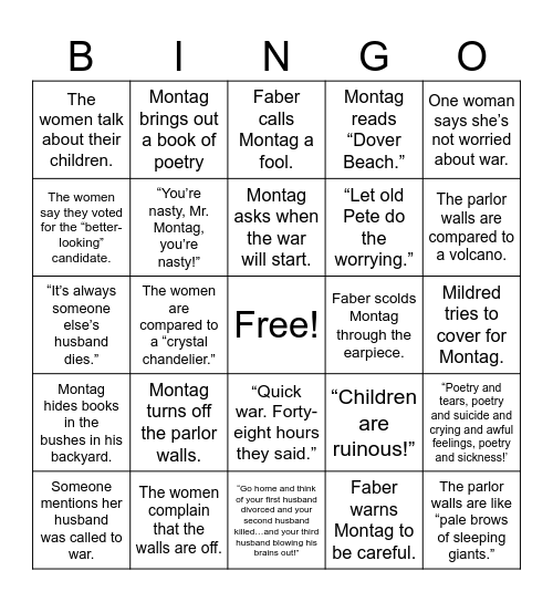 Montag's Breakdown Bingo Card
