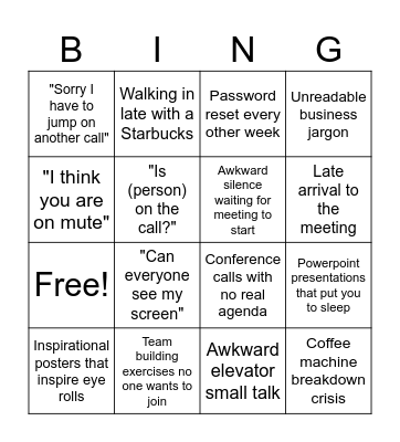 "Could have been an Email"  BINGO Card