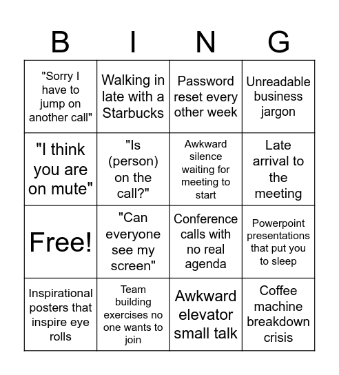 "Could have been an Email"  BINGO Card