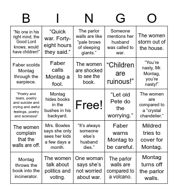 Montag's Breakdown Bingo Card
