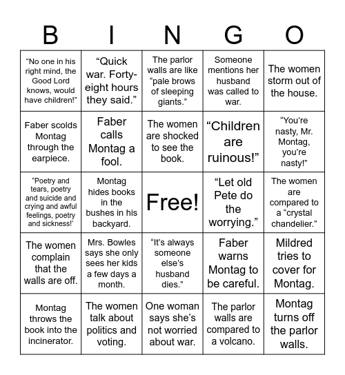 Montag's Breakdown Bingo Card