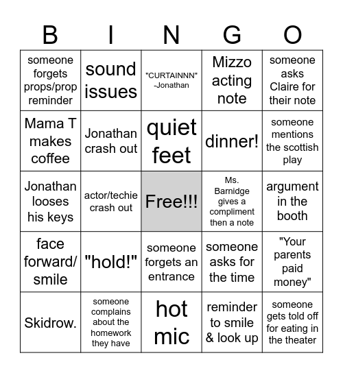 Tech Week Bingo!!! Bingo Card