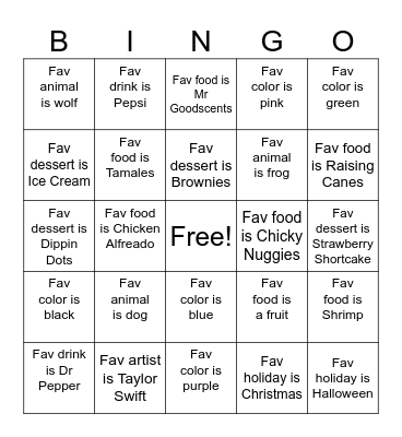 2772 What is your favorite? Bingo Card