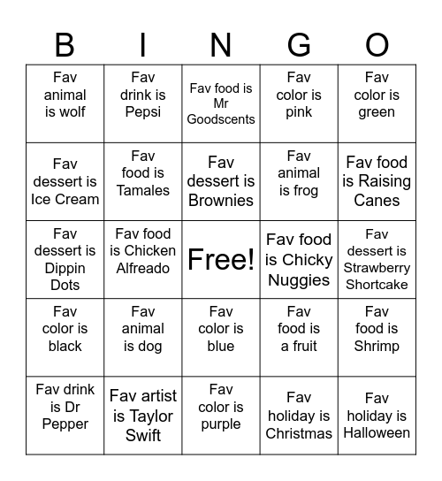 2772 What is your favorite? Bingo Card