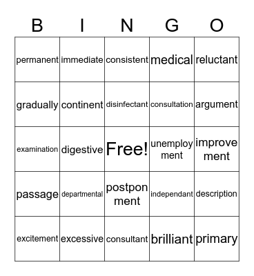REWARDS Lessons 12 Words Bingo Card