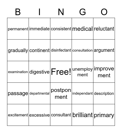 REWARDS Lessons 12 Words Bingo Card