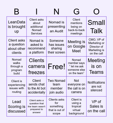 Call Shadowing Bingo Card