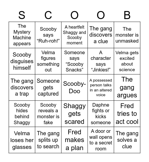 Scooby-Doo Bingo Card