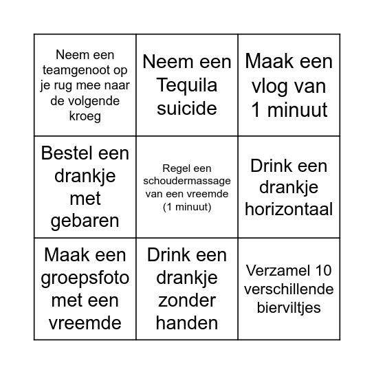 Extra uitdagingen Bingo Card