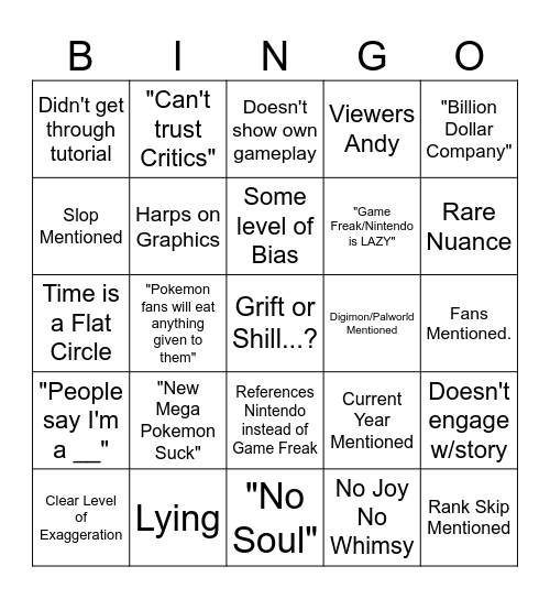 Griftwatch Bingo Card