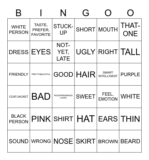UNIT 4 Bingo Card