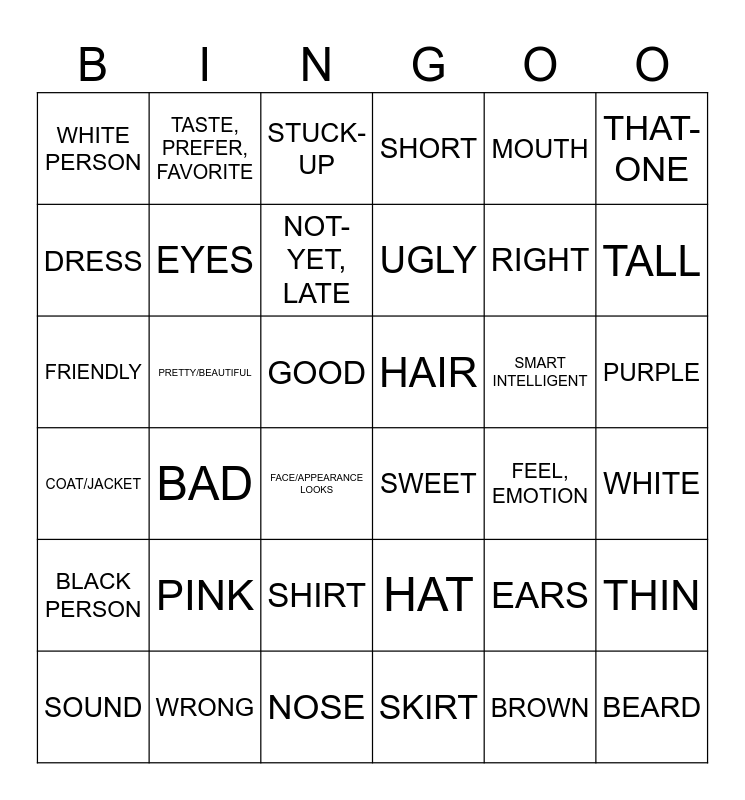 UNIT 4 Bingo Card