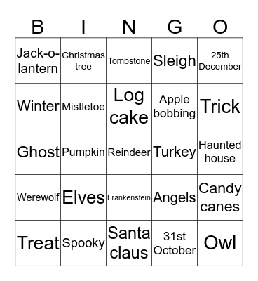 Nightmare before Xmas Bingo Card