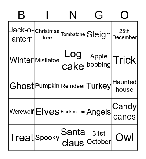 Nightmare before Xmas Bingo Card