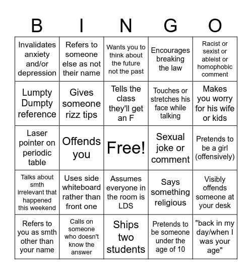 Chem Quotes Bingo Card