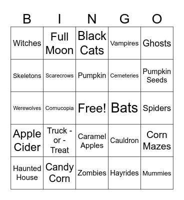 Halloween Words Bingo Card