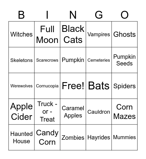 Halloween Words Bingo Card