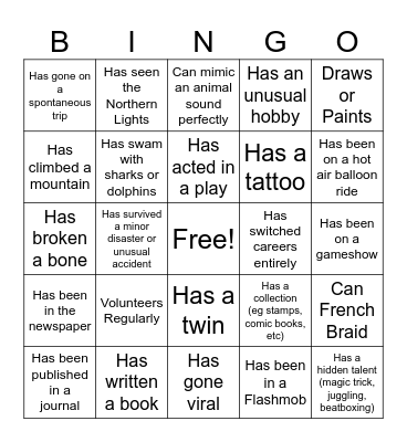 "Get to Know Bingo"- Advanced Bingo Card