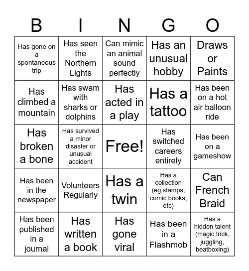 "Get to Know Bingo"- Advanced Bingo Card