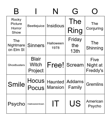 Halloween Movies Part I Bingo Card