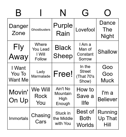 Movies & TV Bingo #1 Bingo Card