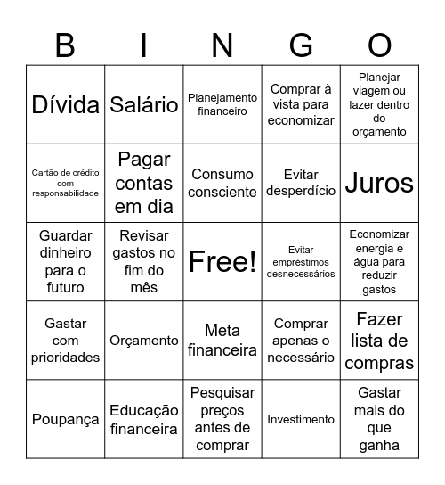 Bingo Financeiro da Prô Melise Bingo Card