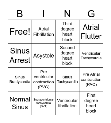 Cardiac Rhythms Bingo Card