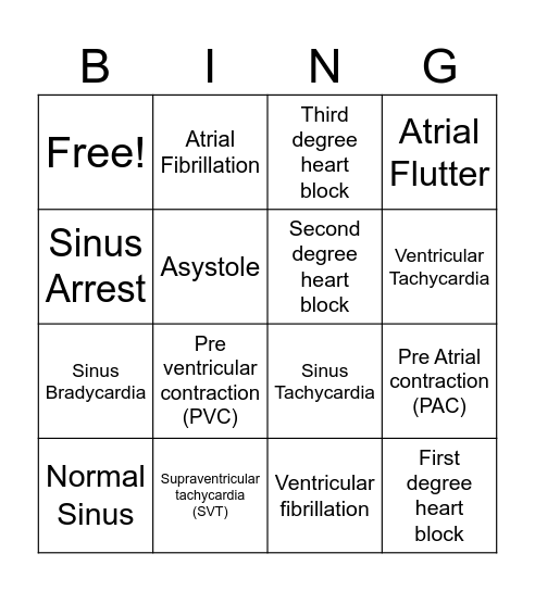 Cardiac Rhythms Bingo Card