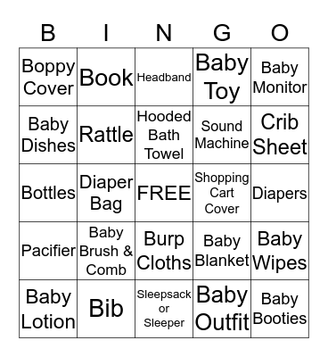 Baby Shower Bingo Card