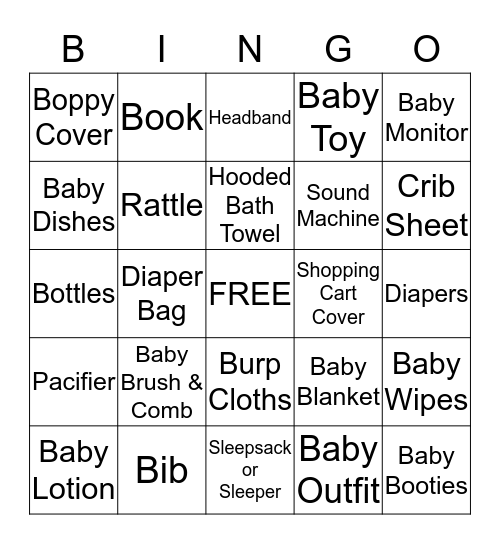 Baby Shower Bingo Card