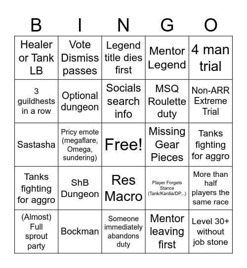 Mentor roulette bingo Card