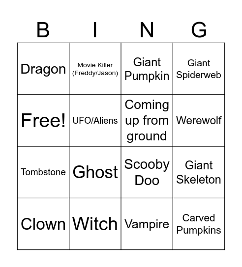 Halloween Display Bingo Card