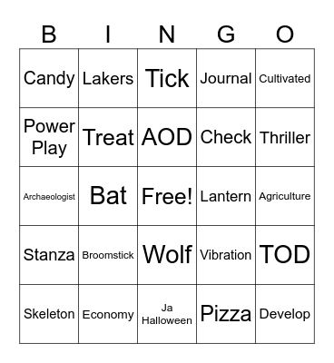 Halloween Bingo Card