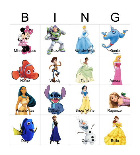 Disney Characters Bingo Card