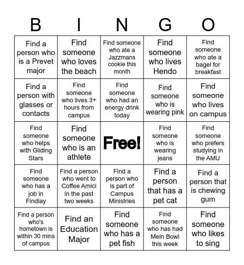 STRIDE Bingo Card