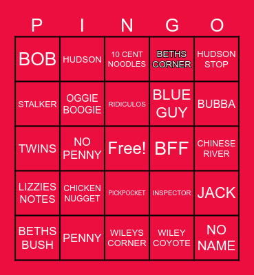 PLINGO Bingo Card