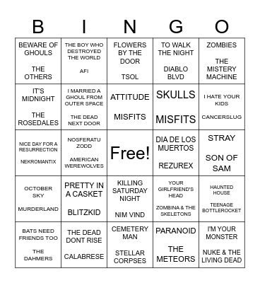 SPOOKY PUNK BINGO 1 Bingo Card