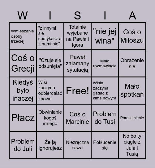 Pisior bingo Card