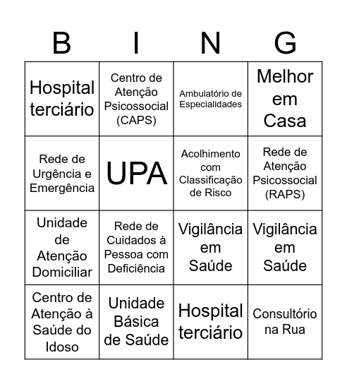 Bingo Outros pontos da RAS Bingo Card