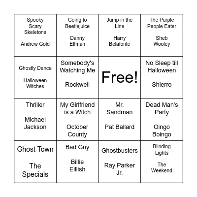 Halloween Music Bingo! Bingo Card