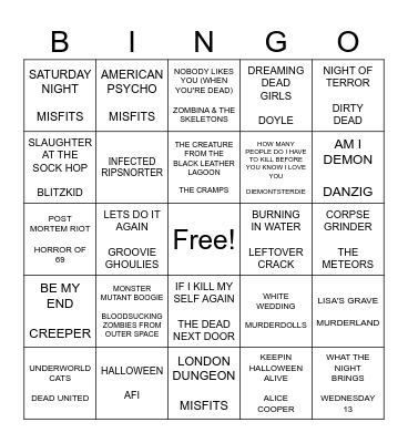 SPOOKY PUNK BINGO 2 Bingo Card