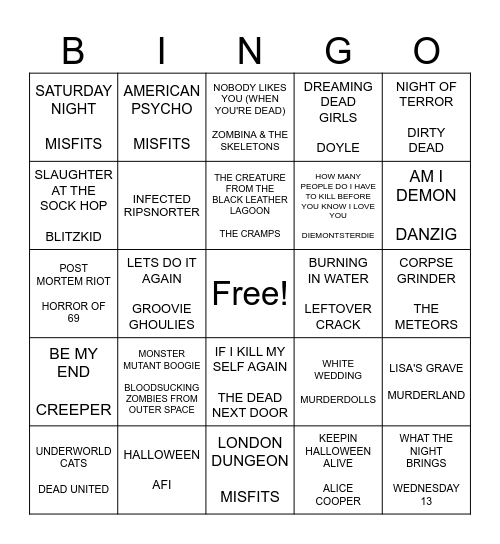 SPOOKY PUNK BINGO 2 Bingo Card