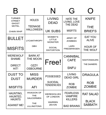 SPOOKY PUNK BINGO 3 Bingo Card