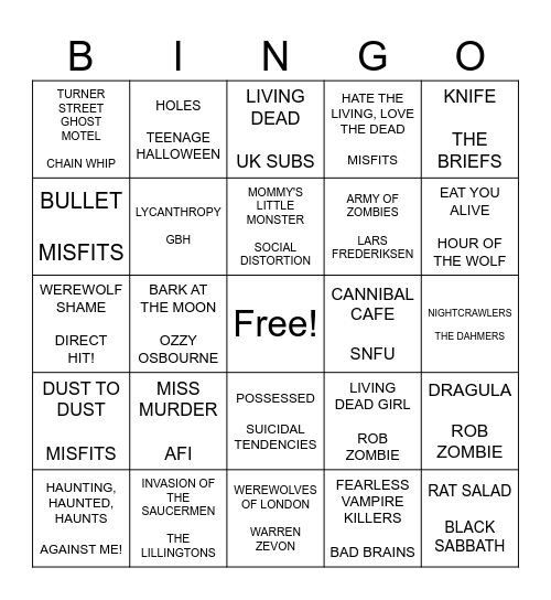 SPOOKY PUNK BINGO 3 Bingo Card
